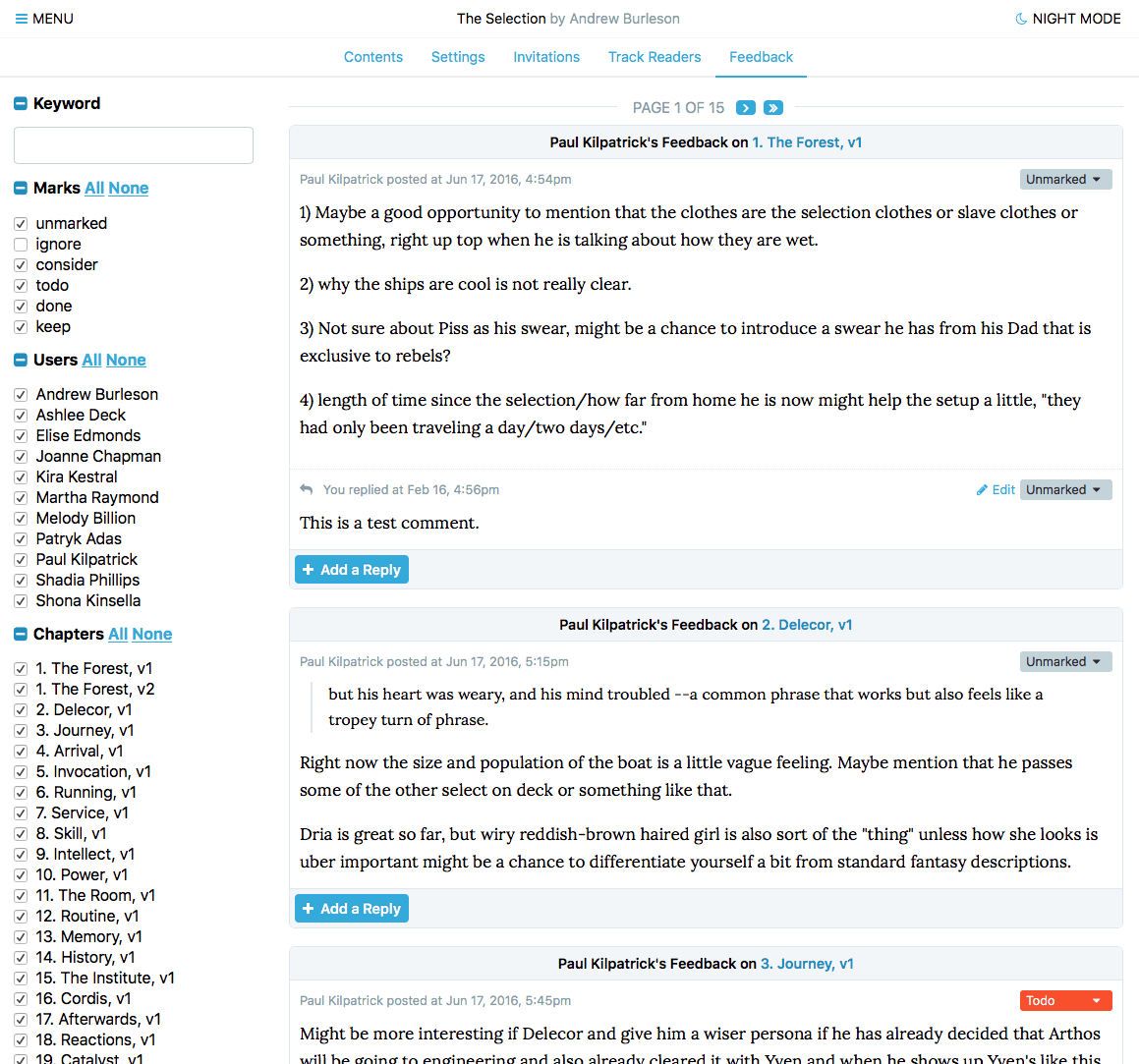 BetaBooks feedback manager