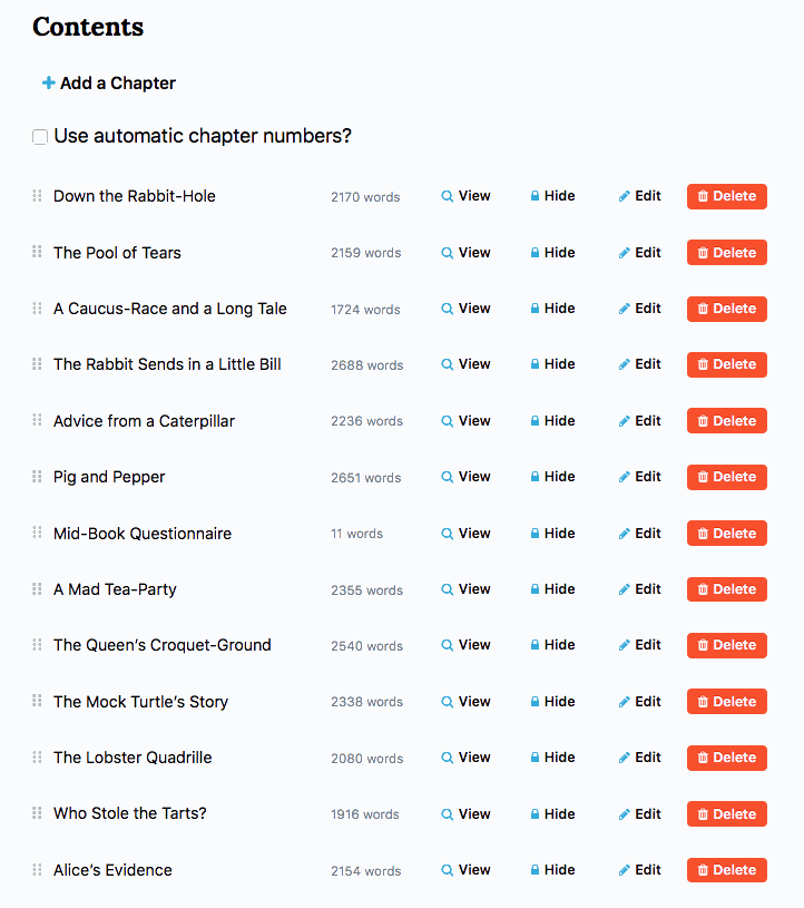 BetaBooks table of contents